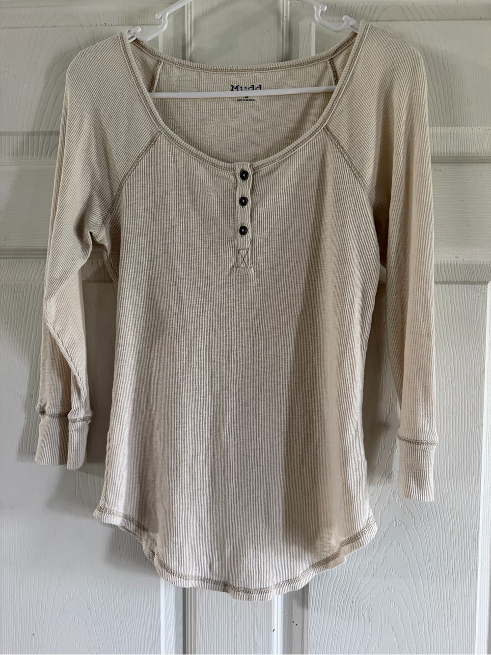 Mudd Cream Ribbed Henley Long Sleeve Top